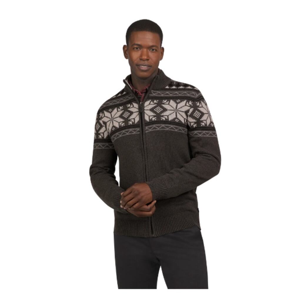 Chaps Men's Full Zip Holiday Sweater , Size LARGE - DARK GRAY